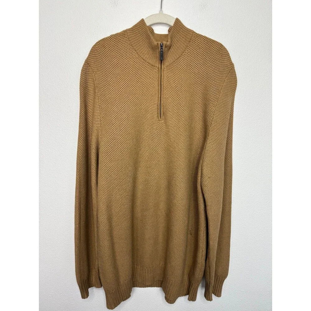 J.Crew XL Cotton Honeycomb Knit Half-Zip Heather Acorn Pullover Long Sleeve
